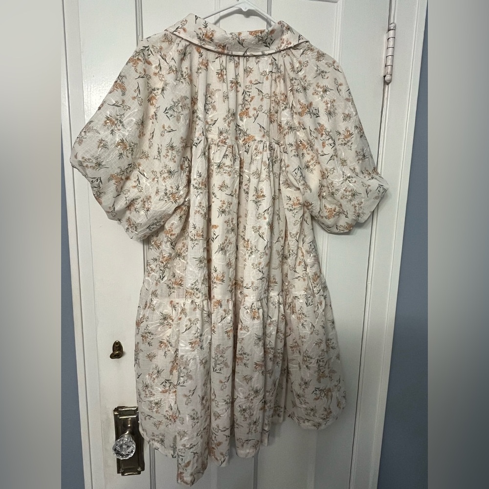 En Saison Haley Balloon Sleeve Cream Orange Floral Mini Summer Fairy Dress - Picture 8 of 8